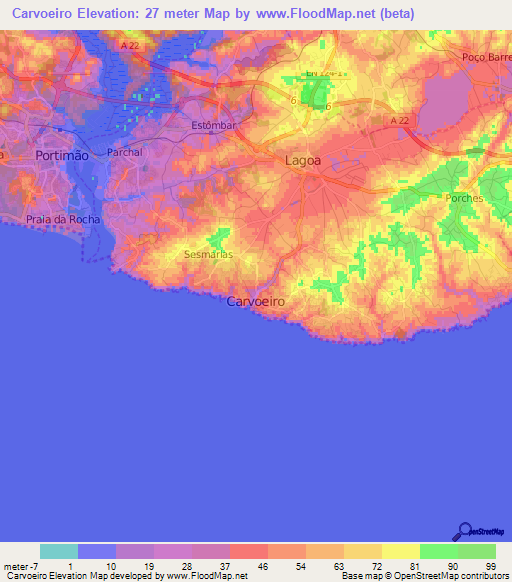 Carvoeiro,Portugal Elevation Map