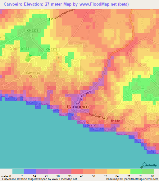 Carvoeiro,Portugal Elevation Map