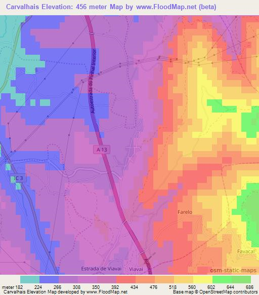 Carvalhais,Portugal Elevation Map