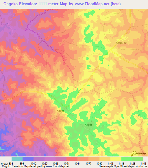 Ongoko,Uganda Elevation Map