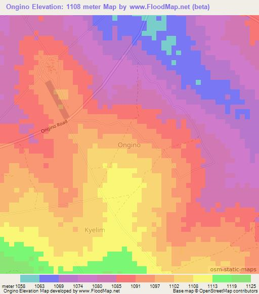 Ongino,Uganda Elevation Map