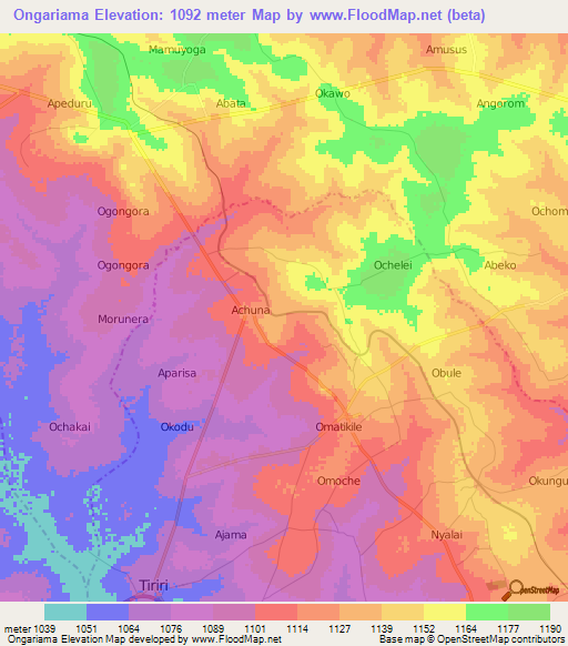 Ongariama,Uganda Elevation Map
