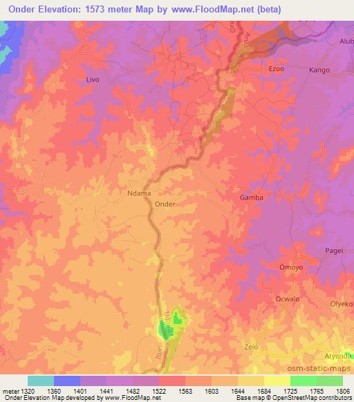 Onder,Uganda Elevation Map
