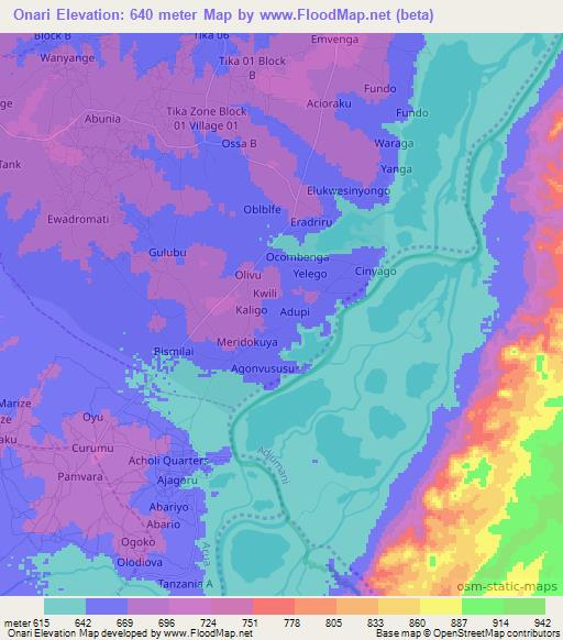 Onari,Uganda Elevation Map