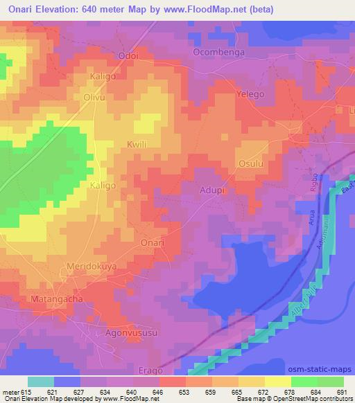 Onari,Uganda Elevation Map