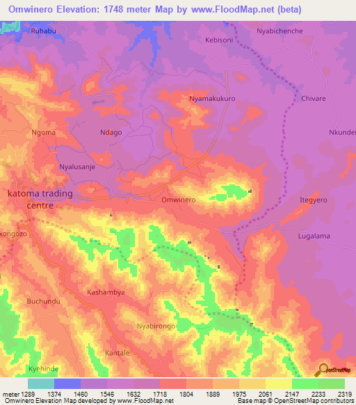 Omwinero,Uganda Elevation Map