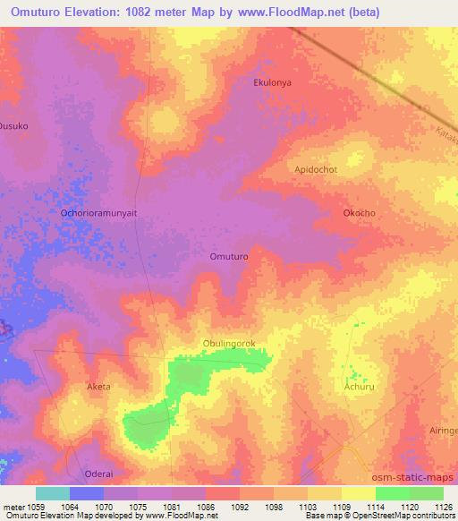 Omuturo,Uganda Elevation Map