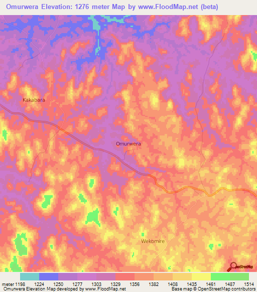 Omurwera,Uganda Elevation Map