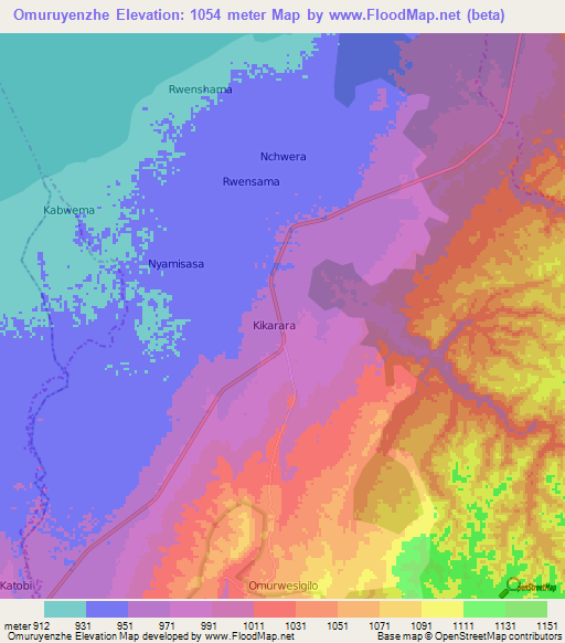 Omuruyenzhe,Uganda Elevation Map