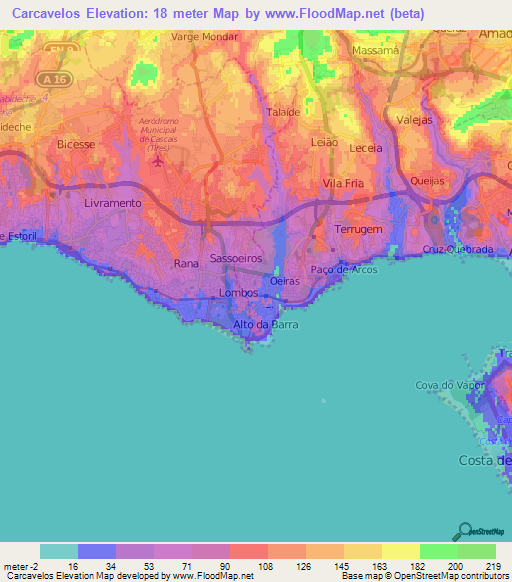 Carcavelos,Portugal Elevation Map