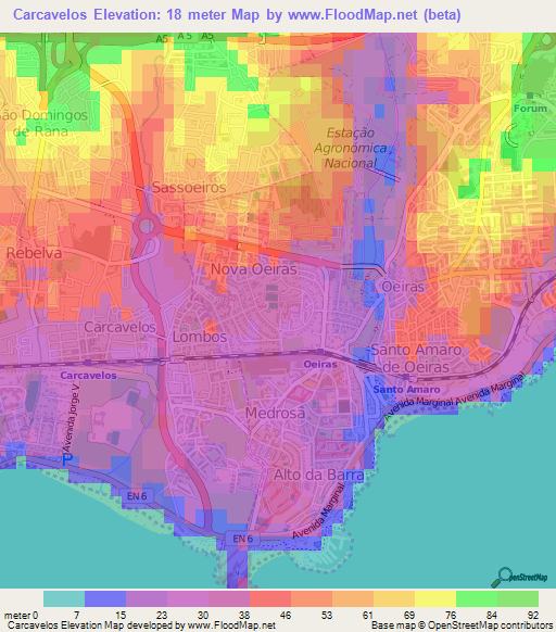 Carcavelos,Portugal Elevation Map