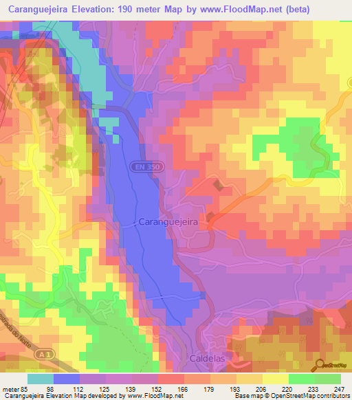 Caranguejeira,Portugal Elevation Map