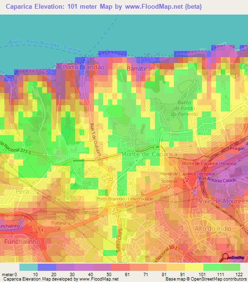 Caparica,Portugal Elevation Map