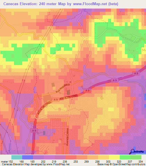 Canecas,Portugal Elevation Map