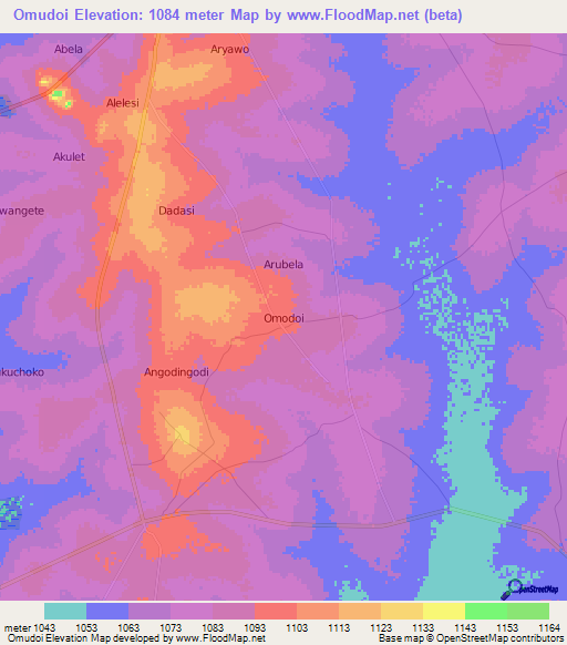 Omudoi,Uganda Elevation Map