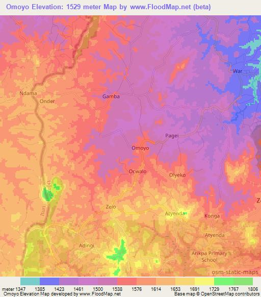 Omoyo,Uganda Elevation Map