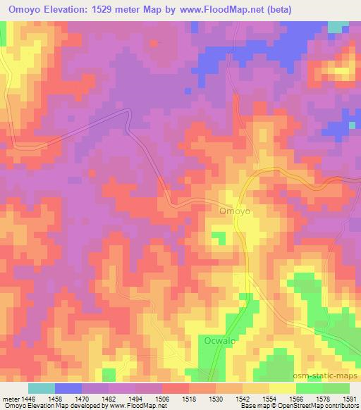 Omoyo,Uganda Elevation Map