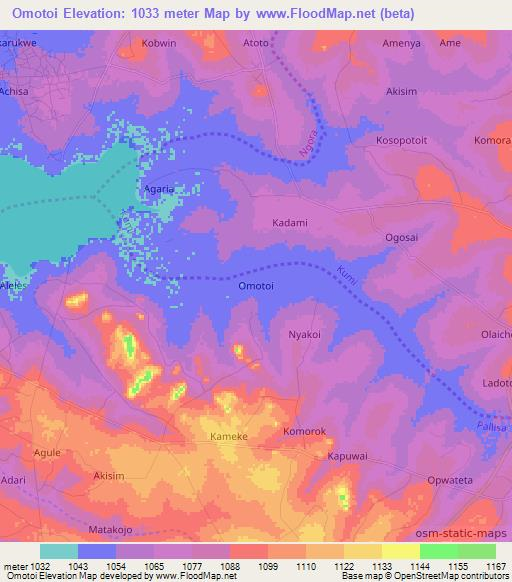 Omotoi,Uganda Elevation Map