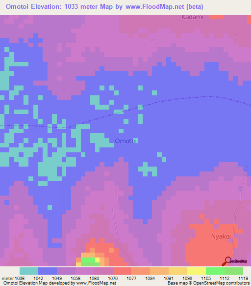 Omotoi,Uganda Elevation Map