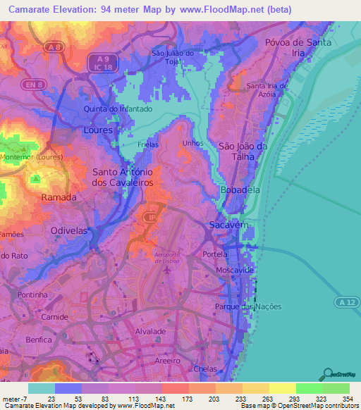 Camarate,Portugal Elevation Map