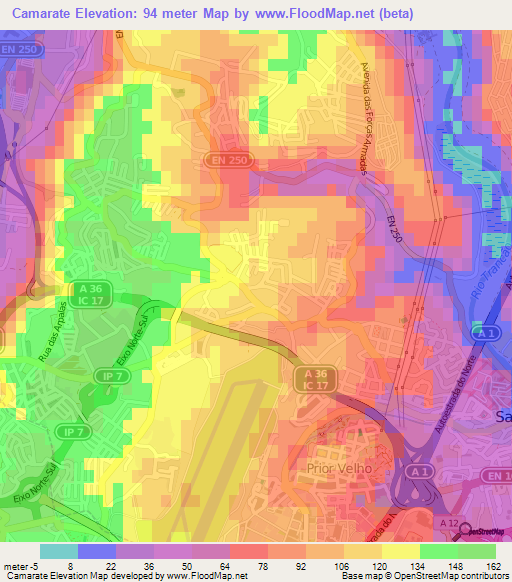 Camarate,Portugal Elevation Map