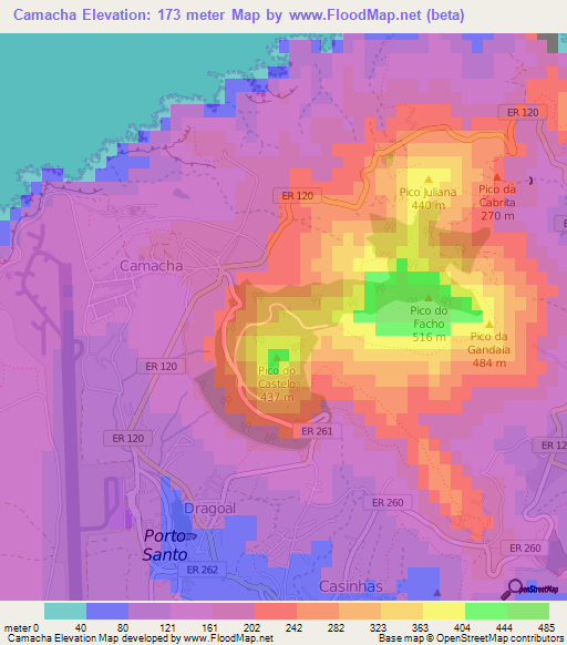 Camacha,Portugal Elevation Map