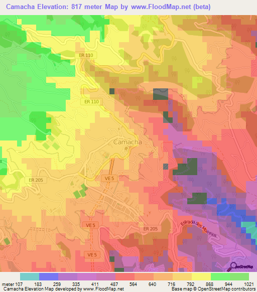 Camacha,Portugal Elevation Map