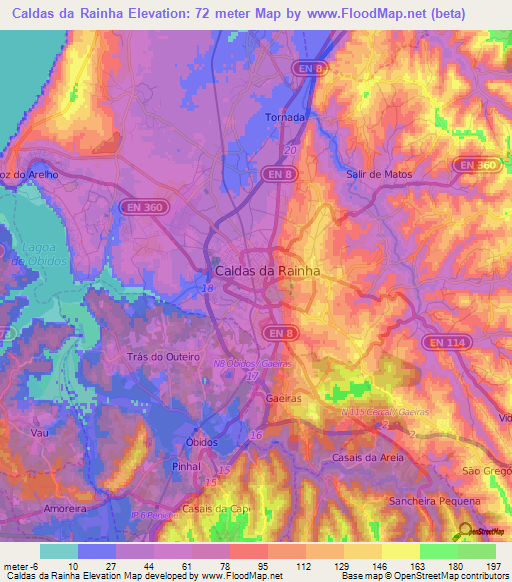 Caldas da Rainha,Portugal Elevation Map