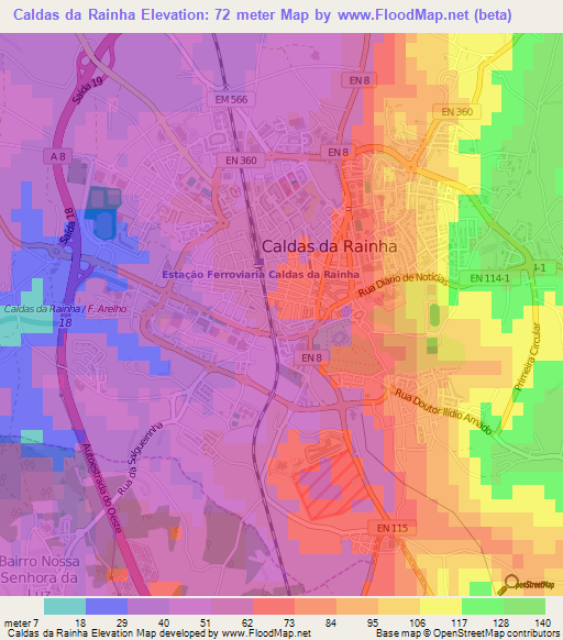 Caldas da Rainha,Portugal Elevation Map