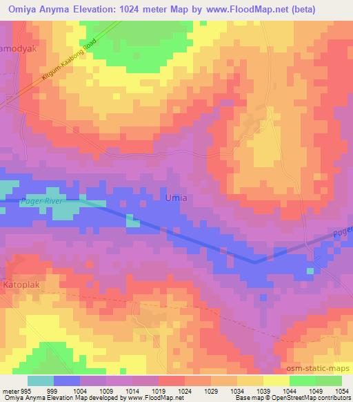 Omiya Anyma,Uganda Elevation Map
