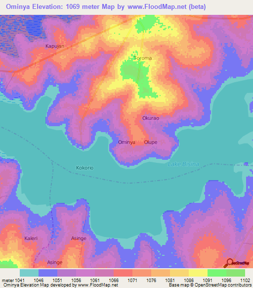 Ominya,Uganda Elevation Map