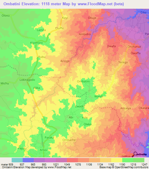 Ombatini,Uganda Elevation Map