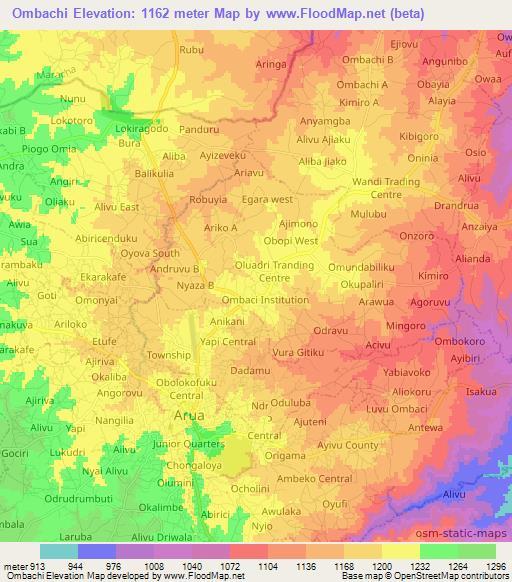 Ombachi,Uganda Elevation Map