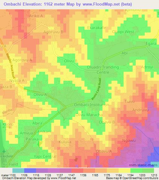 Ombachi,Uganda Elevation Map