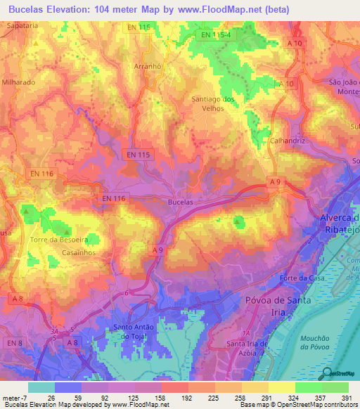 Bucelas,Portugal Elevation Map