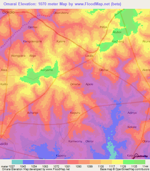 Omarai,Uganda Elevation Map