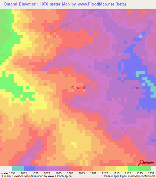 Omarai,Uganda Elevation Map