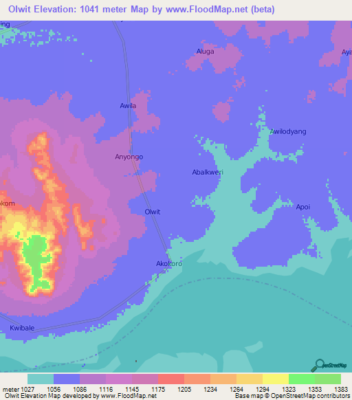 Olwit,Uganda Elevation Map