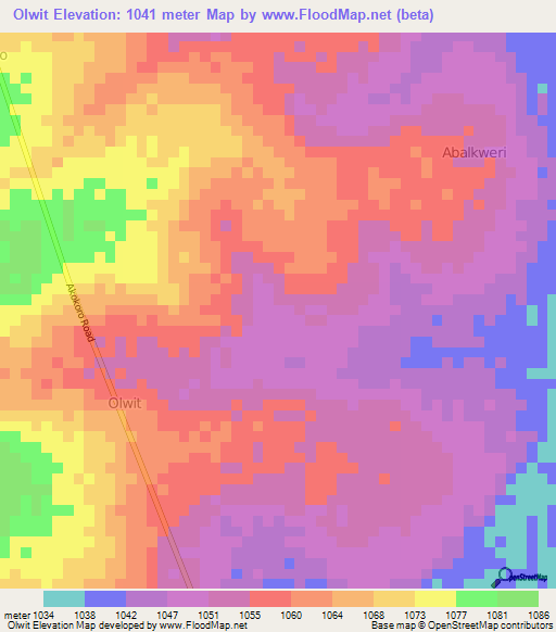 Olwit,Uganda Elevation Map