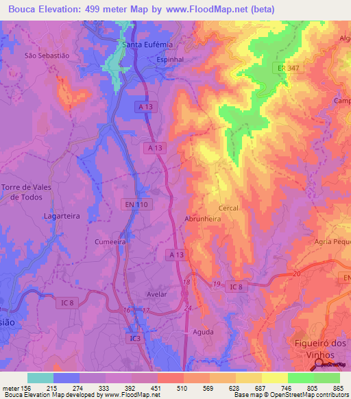 Bouca,Portugal Elevation Map