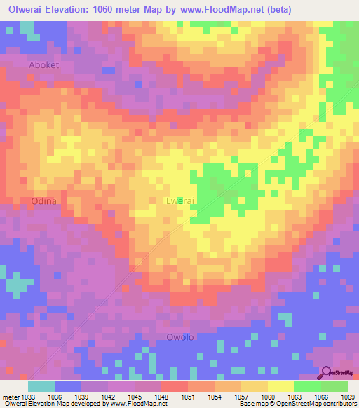 Olwerai,Uganda Elevation Map