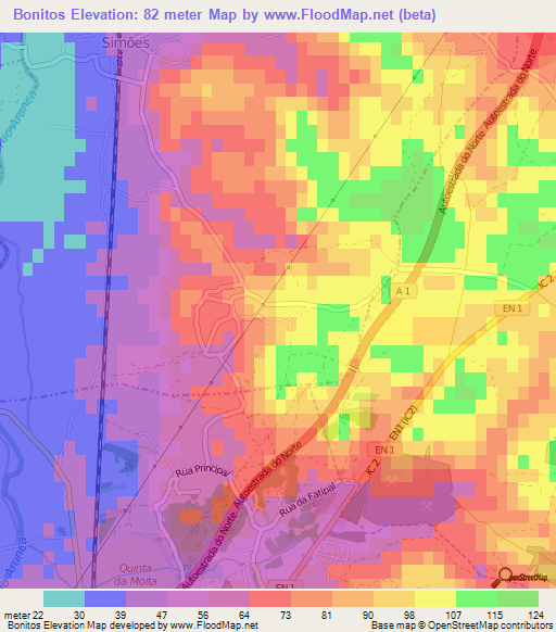 Bonitos,Portugal Elevation Map