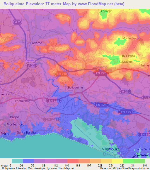 Boliqueime,Portugal Elevation Map