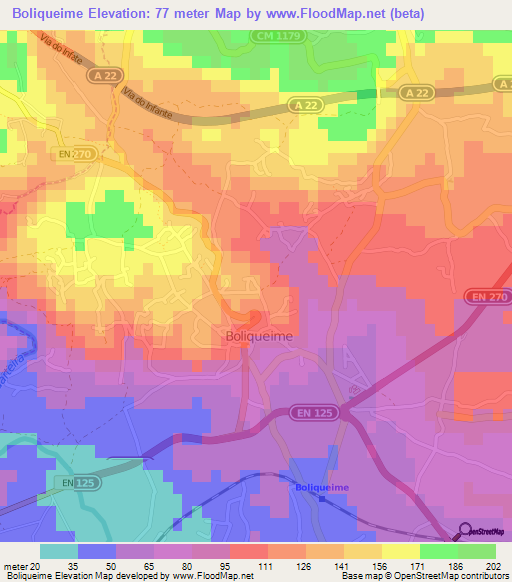 Boliqueime,Portugal Elevation Map