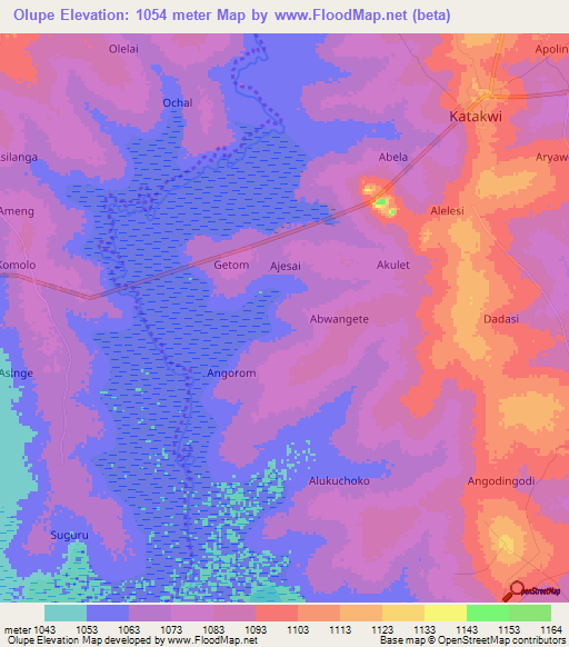 Olupe,Uganda Elevation Map