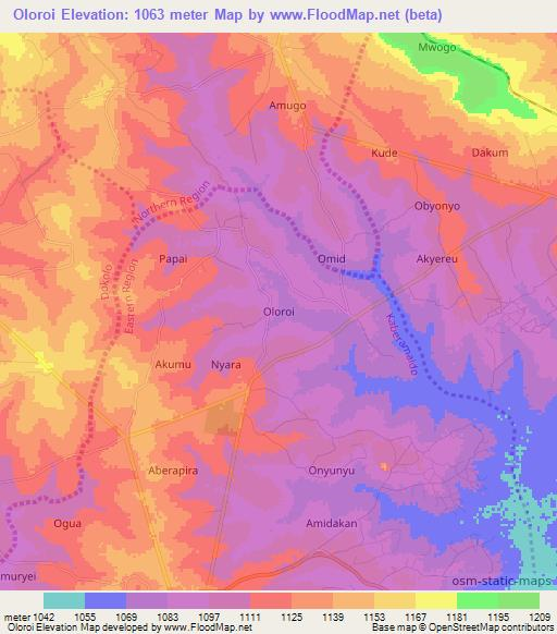 Oloroi,Uganda Elevation Map