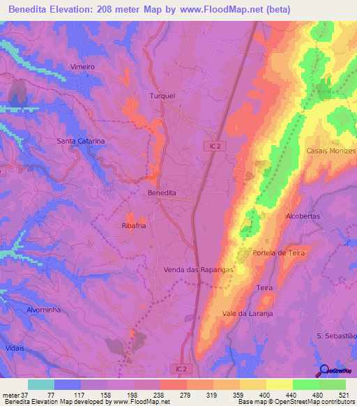 Benedita,Portugal Elevation Map