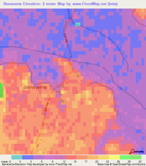 Benavente,Portugal Elevation Map