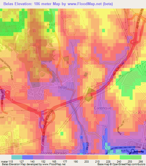 Belas,Portugal Elevation Map