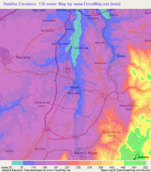 Batalha,Portugal Elevation Map